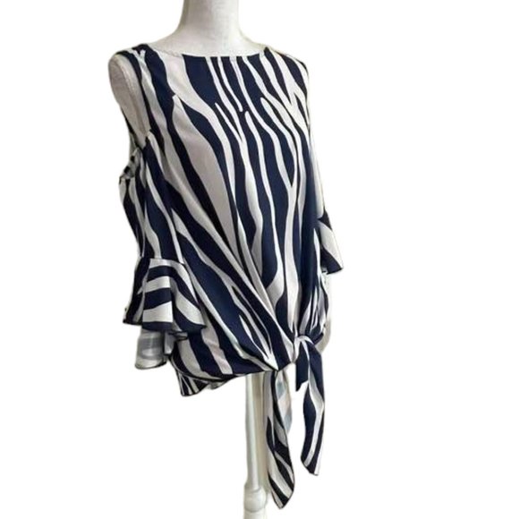 Relaxed Flowy Breezy Front Tie Cold Shoulder Summer Top - Picture 1 of 16